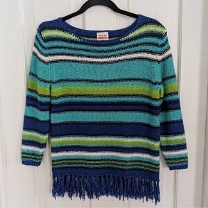 Ruby Red Favorites Womens Boho Striped Sweater SMALL PET Indie Hippie Fringe